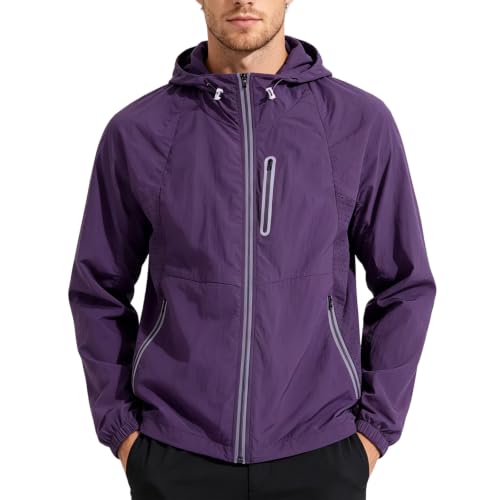 Image of Generisch Lightweight Hooded Jacket for Casual Wear Breathable Soft Hoodie Men's Transition Coat Outdoor Zip, purple, M