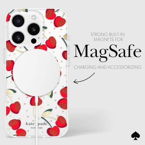Image of kate spade new york iPhone 16 Pro Case - Cherry Dot Gems | Compatible with MagSafe - Lightweight Designer Case for iPhone 16 Pro with Anti-Scratch Coating and Cherry Dot Design