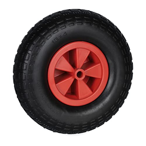Relaxdays Schubkarrenrad in Schwarz/Rot Rueda Carretilla 4.00-6, Goma, Llanta Plástico, Neumático Repuesto Carro, Antipinchazos, máx 100kg, Negro/Rojo, 33 x 9 cm