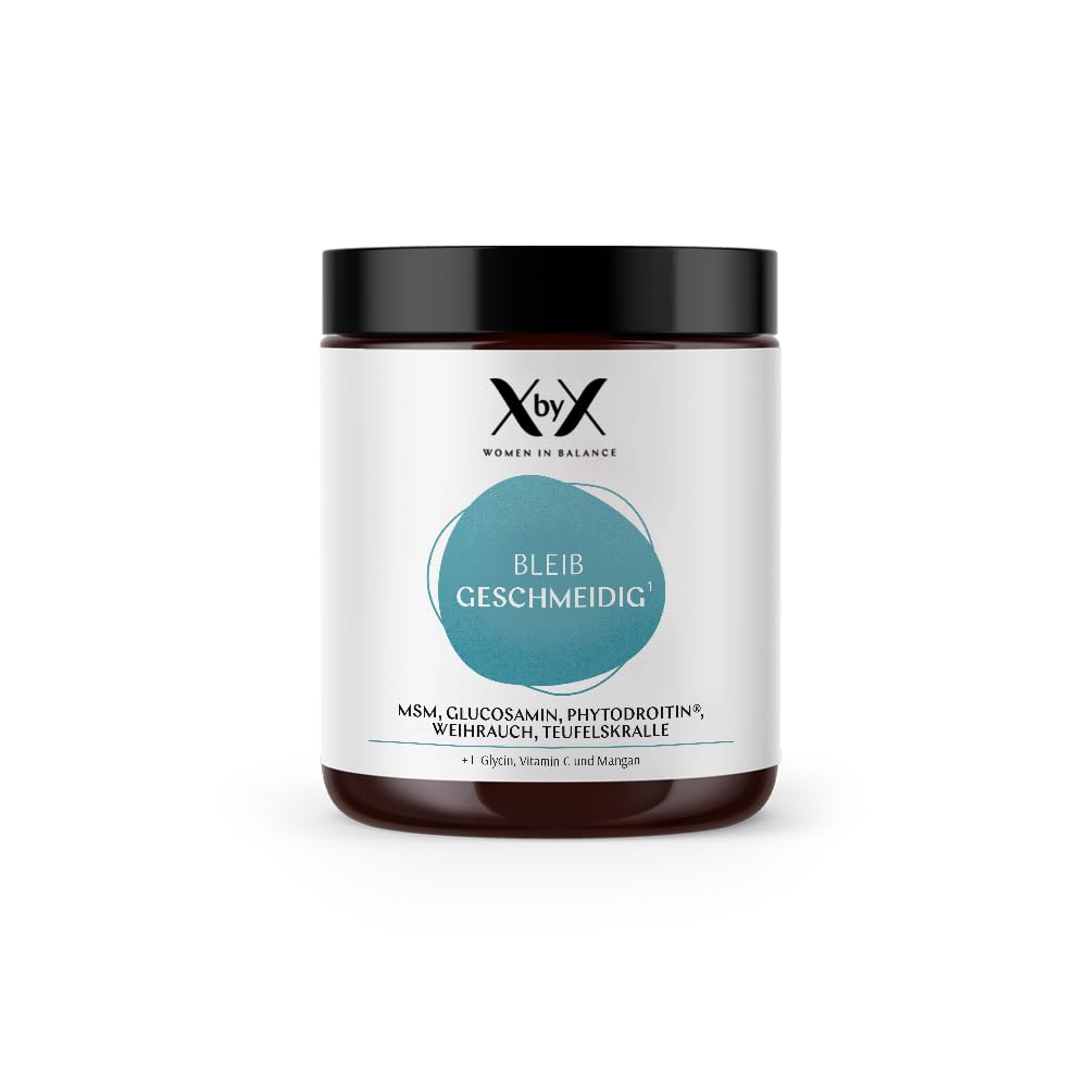 XbyX Bleib Geschmeidig 90 g - 30 Portionen - Gelenke-Komplex mit Vitamin C für Frauen - Plus Glucosamin, MSM, Kurkuma, Weihrauch - Aus Deutschland