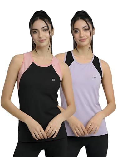 Image of White Moon Women's Gym Tank Top Combo | Pack of 2 Sleeveless Sports T-Shirts for Running, Training & Yoga