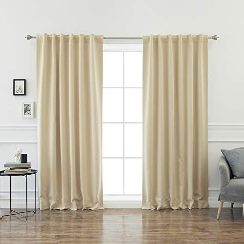 Best Home Fashion Basic Thermal Insulated Blackout Curtains - Back Tab/Rod Pocket - Beige - 52" W x 102" L – (Set of 2 Panel)