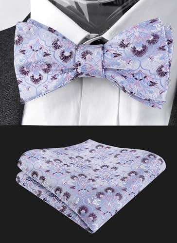 Image of Alizeal Mens 2pcs Floral Pattern Bow Tie Set | Self-tied Pocket Square Colorful Perfect for Weddings Proms Business