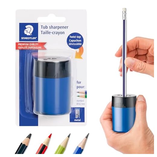 STAEDTLER pencil sharpener, premium quality sharpener with screw-on lid, prevents accidental openings, compact size for pencil case and work-station, 511 63BK
