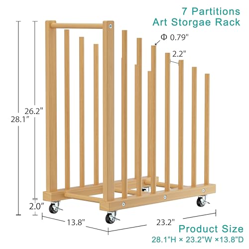Image of Art Storage Rack with Handle, Art Drying Painting Rack with Caster Wheels, Beech Wooden Art Canvas Storage for Canvas Boards, Panel, Frame for Art Studios, Artworks, Gallery