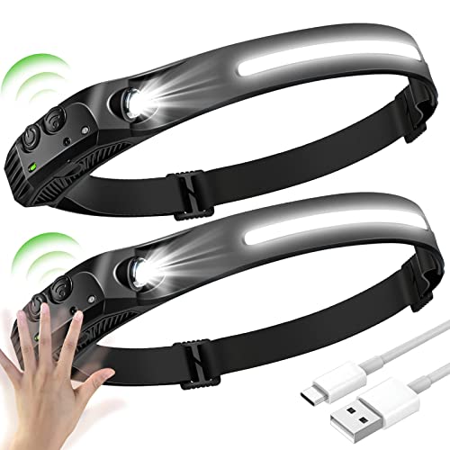 SerDa-Run 2PCS LED Lampe Frontale 230 Degres, COB+XPE 5 Modèles, Frontal à Capteur, Etanches USB Rechargeables, pour Course, Cyclisme, Réparation Le Noir Cover