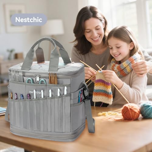 Image of Expandable Crochet Bag,Anti-Tangle Yarn Storage Organizer, Durable Knitting Project Bags for Crocheting Accessories, Portable Travel Yarn Bag for Knitters & Crocheters.ldeal Gift for Women (Gray)