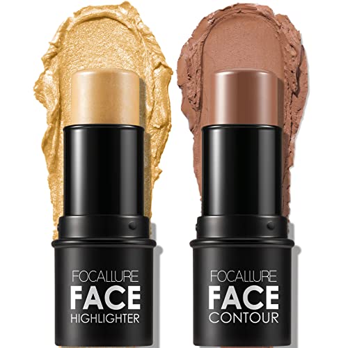 Focallure 2 Pcs Mineral Cream Contour Stick,Moisturize Highlighter And Bronzer Pen,Non Stick Face Brightens & Shades Pencil,Long Lasting & Smooth Gliding Face Illuminator Makeup (Medium-Warm) #TOP6