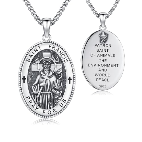 XIXLES Colgante de San Francisco Plata de Ley 925 Santo Patrón Collar Francisco Asís Amuleto Religioso Regalos Protección Joyería Hombre