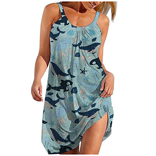 Summer Dresses for Women,Womens Beach Print Midi Dress Sleeveless Casual Floral Sundress Loose Boho Tank Dress