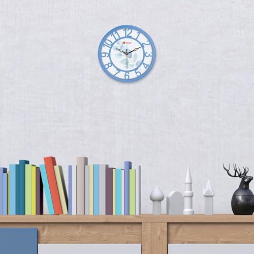 Image of Bosco Analog Non Ticking Silent, Soft Blue Border with Leaf Print, 20 CM Table Cum Round Wall Clock, for Home, Living Room, Bed Room, Office and Kitchen | BWC-1209