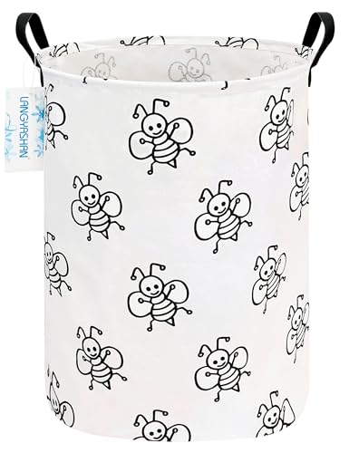 Image of Laundry Basket Canvas Fabric Collapsible Organizer Basket for Storage Bin Toy Bins Gift Baskets Bedroom Clothes Children Nursery Hamper (Bee)