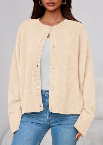 KIRUNDO Cardigan Sweaters for Women 2026 Fall Oversized Drop Shoulder Cream - image 3
