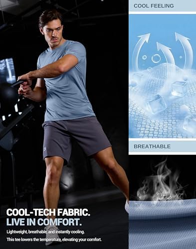 Men's Workout Breathable T-Shirts Dry Fit UPF 50+ Sun Shirts Quick Dry Cooling Tee for Athletic, Running, Hiking (Slate Blue, XL) — view 3