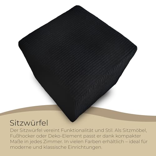 Extrasen Hocker Wohnzimmer Sitzhocker - Quadratisch 40 x 40 cm - Sofahocker - Dünner Cord Schwarz