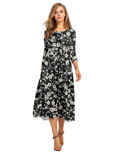 Image of HOTOUCH Women's 3 /4 Sleeve A-line and Flare Midi Long Dress