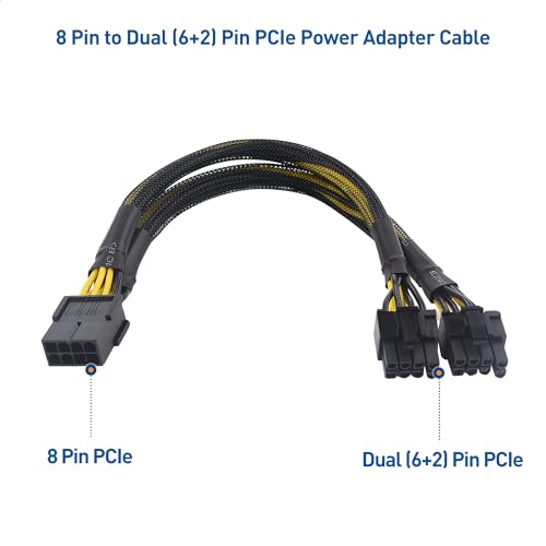 Cable Matters 2-Pack PCIe 8 Pin to Dual 8 Pin (6+2) PCIe Power Adapter for GPUs - 22cm (8 Pin PCIe Cable GPU, Dual 8 Pin PCIe Cable)