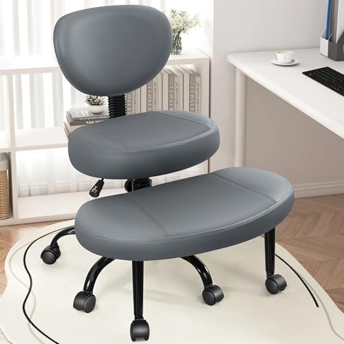 Primy Criss Cross Office Chair - ADHD Cross Legged Chair with Wheels - Adjustable Height Ergonomic Kneeling Desk Chairs for Meditation Yoga Home Office with Backrest