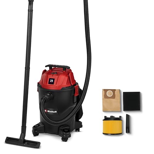 Einhell Aspirateur eaux et poussières TC-VC 2555 (850 W, capacité d’Aspiration de 180 mbar, cuve de 25 l, 4 roulettes, poignée, avec Accessoires, filtres et Sac collecteur de poussière)