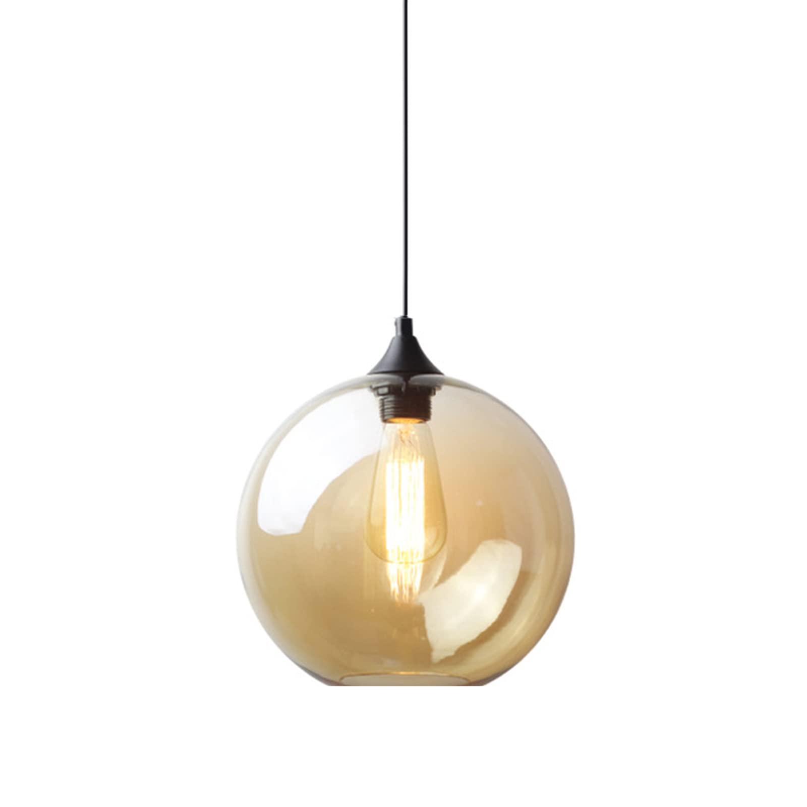 S-Cevada Simple Glass Ball Pendant Light, Industrial Vintage E27 Loft Bar Ceiling Hanging Lamp, 1-Light Mini Globe Chandelier for Kitchen Dining Room Bedroom (Amber)