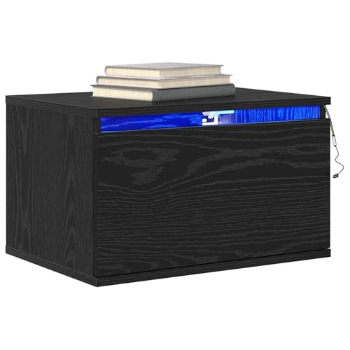 Table de chevet murale chêne noir 50x36cm avec tiroir et LED