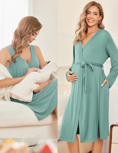 Image of Ekouaer Maternity Nursing Gown and Robe Set Labor Delivery Nursing Nightgowns for Breastfeeding Pregnancy Clothes