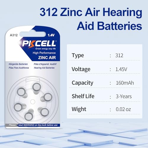 PKCELL 60 Count Hearing Aid Batteries Size 312, Mercury Free Hearing Aid Batteries,Long Lasting & Leak-Proof Design - Thumbnail 2