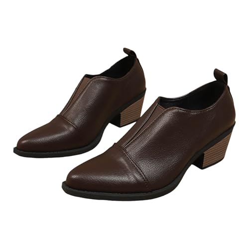 Women's Ankle Boots Low Heels Chunky Booties Fashion Dressy Ankle Booties for Women Classic Pointed Toe Leather Pumps Boots Solid Color Slip On Work Office Block Heeled Dress Shoes 6