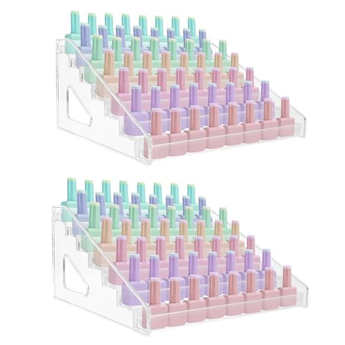 AKOLAFE Lot de 2 Présentoir de Vernis à Ongles 7 Couches Rangement Vernis a Ongle en Acrylique 168 Bouteilles Etagere Verni a Ongle Transparent pour...