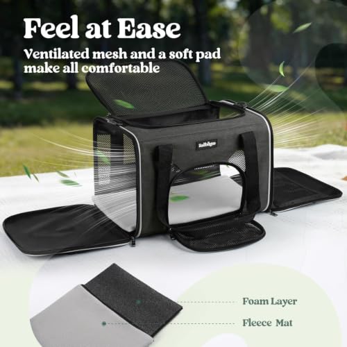 Image of rabbitgoo Cat Carrier Soft Sided, Stable Portable Pet Carrier with Safety Buckles for Car Travel Vet Visit Airline, Comfortable Breathable Kitten Bag for Small Medium Cat, Black, 17x11x11 inch