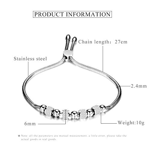 Jude Jewelers Stainless Steel Adjustable Chain Size Beaded Cubic Zircon Strand Bracelet (Silver) - Image 3