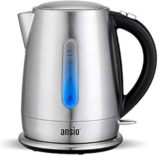 ANSIO Electric Kettle Stainless Steel Kettle 1.7L Cordless Kettle 3000W Removable Filter, Boil Dry Protection & Auto Shut Off