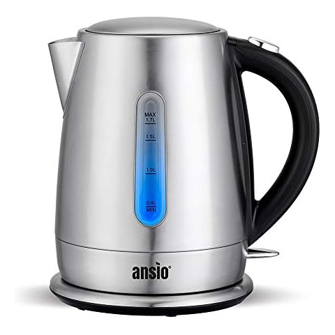 ANSIO Wasserkocher Edelstahl,1,7 Liter, 2200 watts Wasserkocher mit Herausnehmbarer Kalkfilter, Abschaltautomatik, Schnellkochfunktion Wasserstandsanzeige beleuchtet BPA Frei Cover