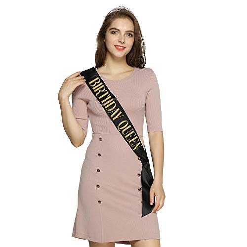 "Birthday Queen" Sash - Birthday Party Gifts Birthday Sash For Women Fun Party Favors (Black/Gold) #TOP4