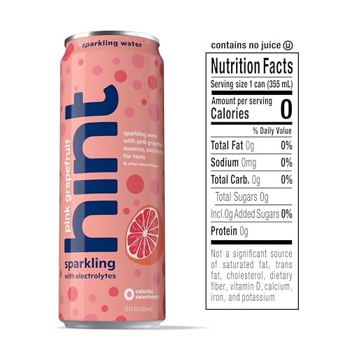 Image of Hint Sparkling Water, Pink Grapefruit - Carbonated Fruit-Infused Water with Electrolytes, Zero Calories, and Sugar Free - 12 Fl Oz Cans (Pack of 24)
