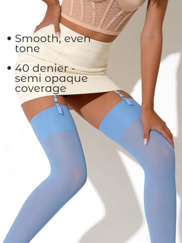 Image of Mila Marutti Thigh High Stockings for Women | Garter Belt Stockings Semi Opaque 40D | Colored Suspender Stockings Pantyhose