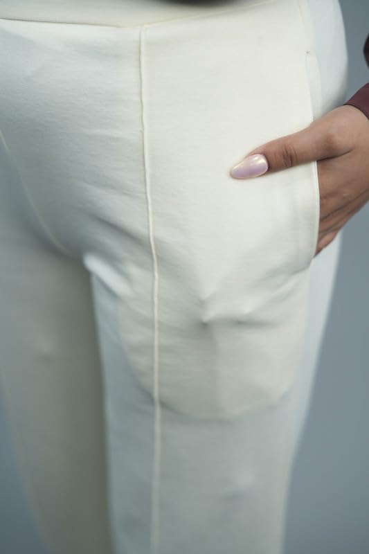 Image of Mlada Mid Waist Wide Leg Flared Pants Elastic Waist Band for Women Office Work Formal Wear Stretch Cotton Knit Flare Pants Utility Pockets Extra Flare Pants Trousers for Travel