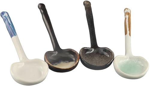 Miniatura 2 de Pokinge 4 pares de cucharas de cerámica de mango largo estilo japonés cuchara retro cuchara grande de sopa gachas de avena cuchara de porcelana