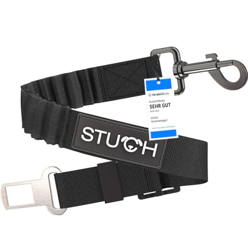 STUCH Universeller Bungee Sicherheitsgurt für Hunde & Katzen - Passend für alle Hunderassen & Autotypen (Farbe Schwarz) OneSize