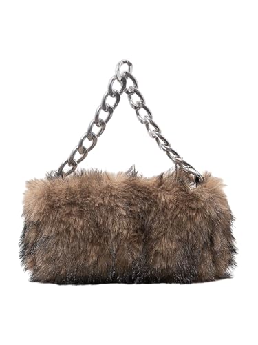 MakeMeChic Women's Fur Purse Small Square Bags Fuzzy Chain Strap Zipper Y2K Shoulder Handbags