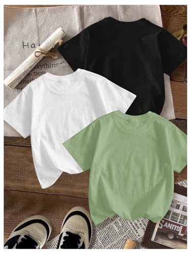 Image of RoseSeek Girl's Shirts 3 Packs Star Butterfly Graphic Tees Crew Neck Short Sleeve T Shirt Casual Tops