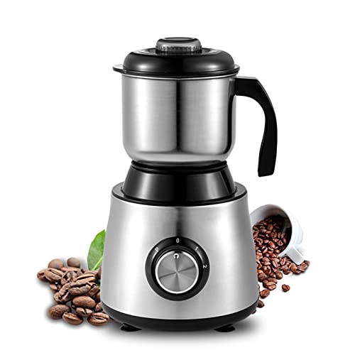 Kaffeemühle Elektrisch 500W Gewürzmühle Multifunktionale und Kaffemühle, 300G Füllmenge Elektrische Kaffeemühle Edelstahl für Kaffeebohne Leinsamen Nüsse Gewürze Getreide Cover