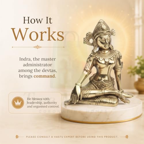 Image of Vastu Brass Indradev Ji Statue | Weight - 940gm Approx | Height - 5inch Approx | Vastu Remedy | Home & Office Decor | Indra Dev Idol for Vastu | Pack of 1