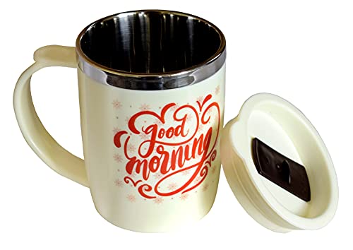 Image of Kuber Industries Insulated BPA Free Plastic Coffee Mug with Lid (Cream)