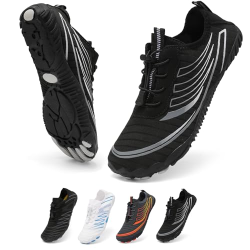 ZDQ Zapatos de Agua Hombre Mujer Transpirable Ligero Zapatillas Playa Secado Rápido Escarpines para Deportes Acuáticos Yoga Surf Natación Negro 45 EU