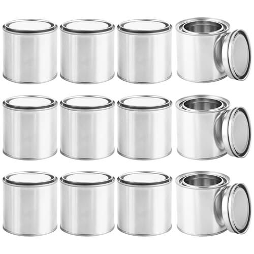 SENENQU Paquete de 12 latas de pintura de metal de 250 ml con tapas, latas de pintura vacías, contenedor de almacenamiento de pintura multiusos para manualidades, proyectos de bricolaje, organización