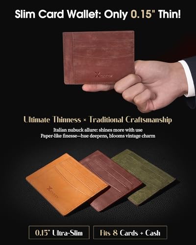 Men's Slim Wallet Italian Pebbled Leather Minimalist Front Pocket RFID Blocking Credit Card Holder with Gift Box Green2
