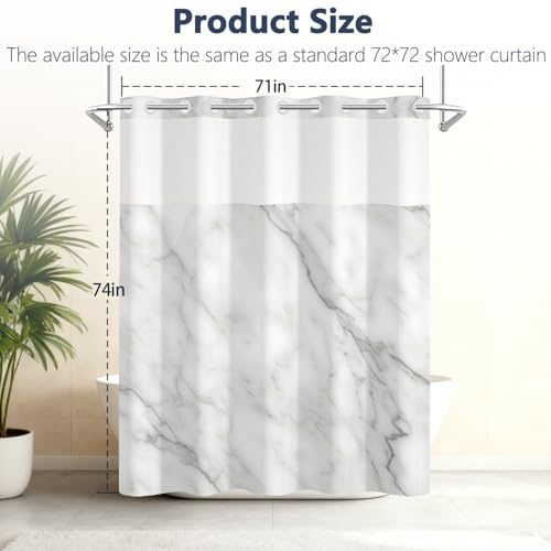 White Grey Marble Shower Curtain with Snap in Liner, Double Layers Waterproof Fabric Shower Curtain with See Through Top Window, Modern Abstract Art Texture Bathroom Curtains, Weighted Hem, 71x74 Inch by TQUQOBU - Used condition - Image 2