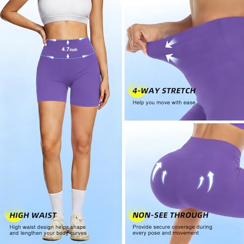 Image of FULLSOFT High Waisted Biker Shorts for Women-5 inch Tummy Control Fitness Athletic Workout Running Yoga Gym Shorts