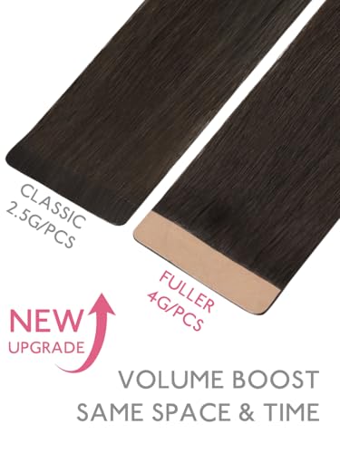 Image of WENNALIFE Fuller Tape in Hair Extensions Human Hair, 14 inch 20pcs 80g Dark Brown Remy Hair Straight Tape in Extensions Skin Weft Tape Ins Extensiones De Cabello Humano